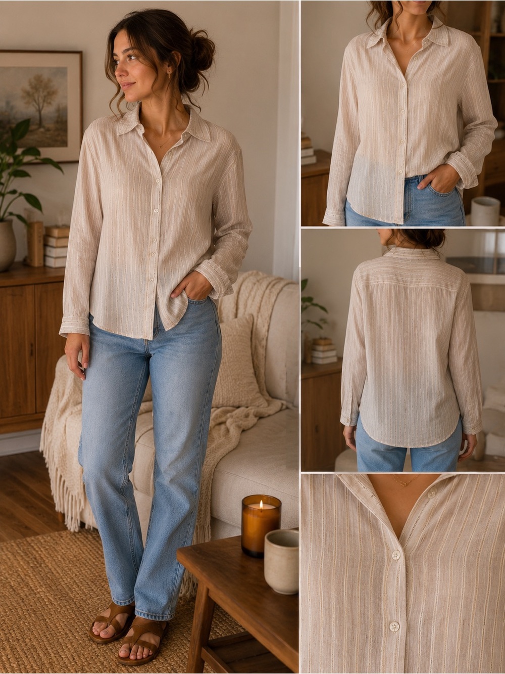 Jones New York Linen Blend Down Shirt Size M